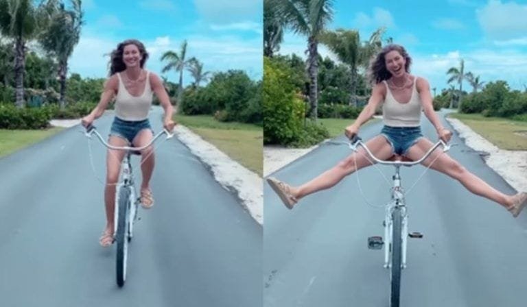 El outfit de bicicleta de Gisele Bündchen incluye unos shorts cortos de mezclilla