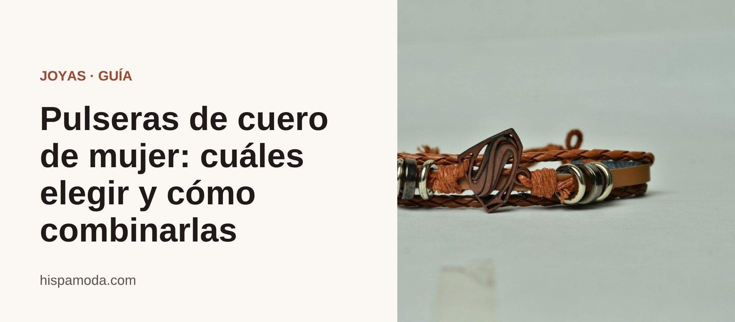 Portada: pulsera trenzada de cuero marrón con adornos metálicos
