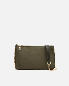 Bolso bandolera Boleo de Misako efecto ante con cadena dorada, en verde