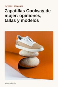 Pin de Pinterest: zapatilla de ante beige y blanca sobre dos piedras, con fondo naranja