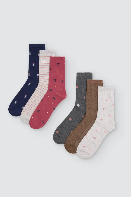 Pack de 6 calcetines de algodón de mujer fantasía de Ysabel Mora